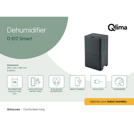 QLIMA DEUMIDIFICATORE PORTATILE D 812 SMART GREY
