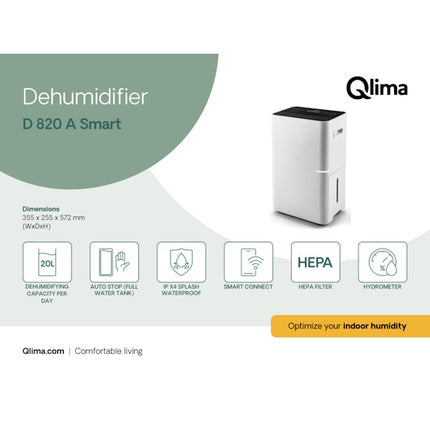 QLIMA DEUMIDIFICATORE PORTATILE D 820 A SMART WHITE