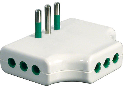 FME ADATTATORE TRIPLO PIATTO CON SPINA 10A 3 PRESE 2P+T 10A 250V BIANCO