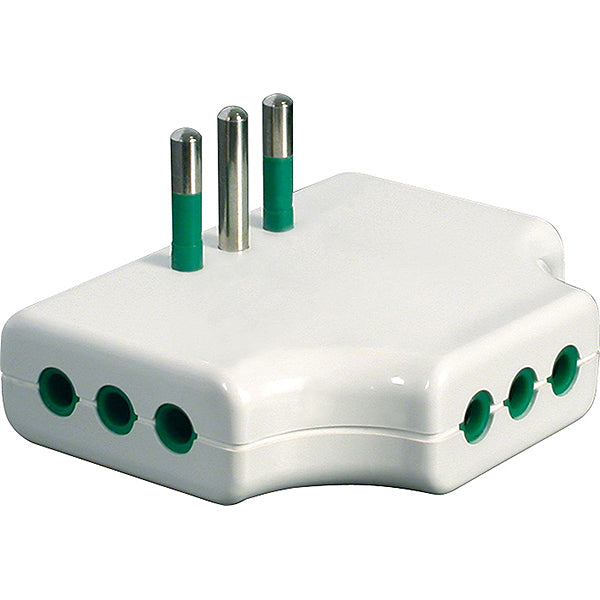 FME ADATTATORE TRIPLO PIATTO CON SPINA 10A 3 PRESE 2P+T 10A 250V BIANCO