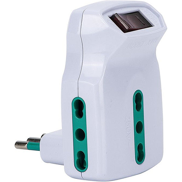 FME ADATTATORE TRIPLO CON SPINA 10A 3 PRESE 2P+T 10/16A BIANCO