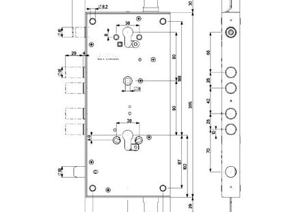 MOTTURA SERRATURA APPLICARE TRIPLICE PER DOPPIO CILINDRO YALE AMBIDESTRA