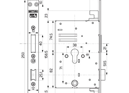 MOTTURA SERRATURA DA INFILARE TRIPLICE PER CILINDRO YALE AMBIDESTRA