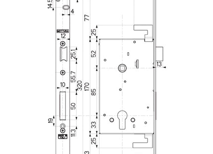 MOTTURA SERRATURA DA INFILARE TRIPLICE PER CILINDRO YALE AMBIDESTRA