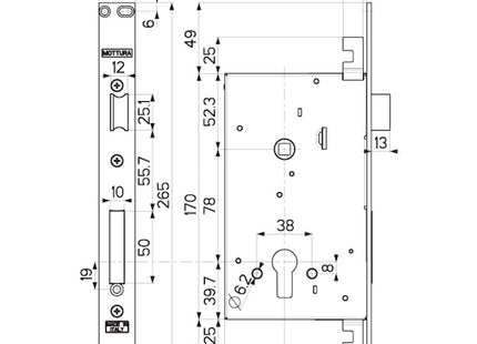 MOTTURA SERRATURA DA INFILARE TRIPLICE PER CILINDRO YALE AMBIDESTRA
