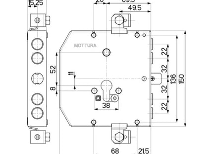 MOTTURA SERRATURA APPLICARE TRIPLICE PER CILINDRO YALE AMBIDESTRA