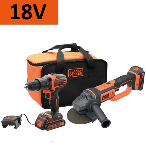 BLACK+DECKER KIT TRAPANO A PERCUSSIONE+SMERIGLIATRICE BCK24D2S-QW*