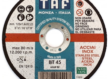 TAF DISCO DA TAGLIO PIANO BIT45 D.MM125X1,6X22,23 INOX/ACCIAIO*