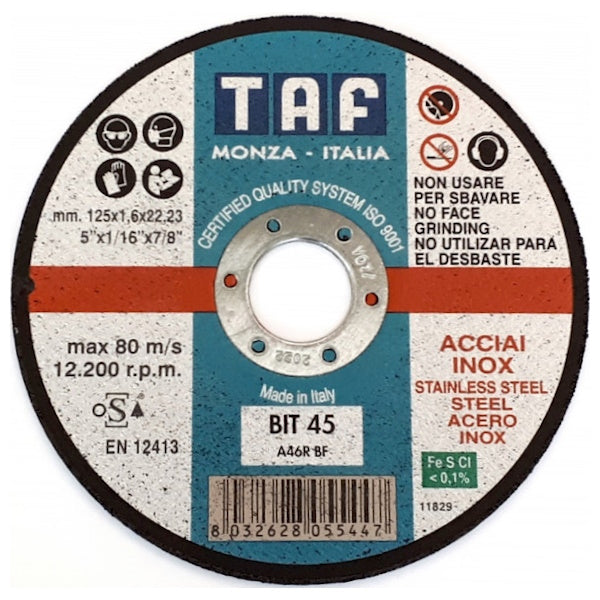 TAF DISCO DA TAGLIO PIANO BIT45 D.MM125X1,6X22,23 INOX/ACCIAIO*