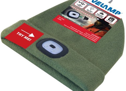 VELAMP CAPPELLINO MAGLINA CON LUCE LED RICARICABILE USB VERDE OLIVA