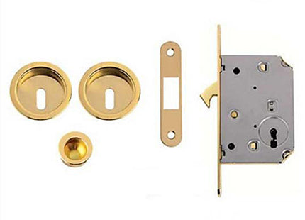 BONAITI KIT SERRATURA PORTE SCORREVOLI OTTONE LUCIDO MANIGLIE TONDE