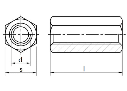 DADO ESAGONALE DISTANZIALE IN ACCIAIO INOX A2 DIN 6334