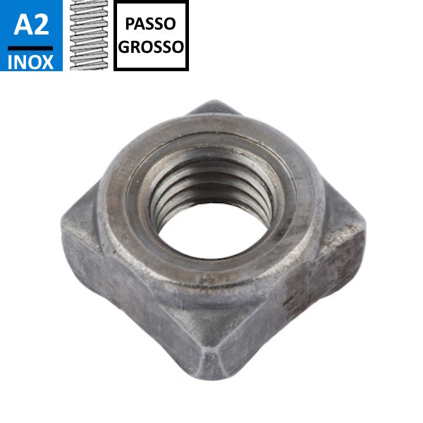 DADO QUADRO A SALDARE PASSO GROSSO IN ACCIAIO INOX A2 DIN 928