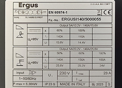 ERGUS SALDATRICE INVERTER MOD. ADV SERIES SL 140/50 G-PROT 140A*