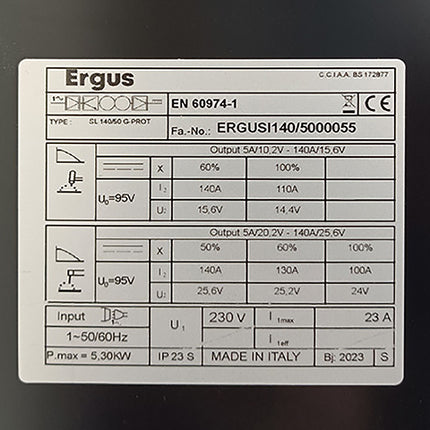 ERGUS SALDATRICE INVERTER MOD. ADV SERIES SL 140/50 G-PROT 140A*