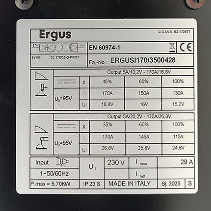 ERGUS SALDATRICE INVERTER MOD. ADV SERIES SL 170/35 G-PROT 170A