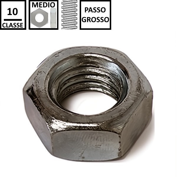 DADO ESAGONALE MEDIO PASSO GROSSO CL.10 GREZZO UNI 5588 DIN 934