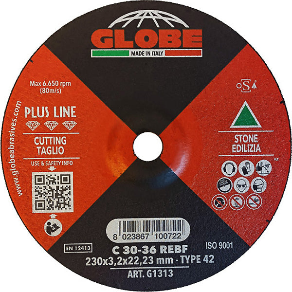 GLOBE DISCO DA TAGLIO A CENTRO DEPRESSO D.MM230X3,2X22,23 GHISA