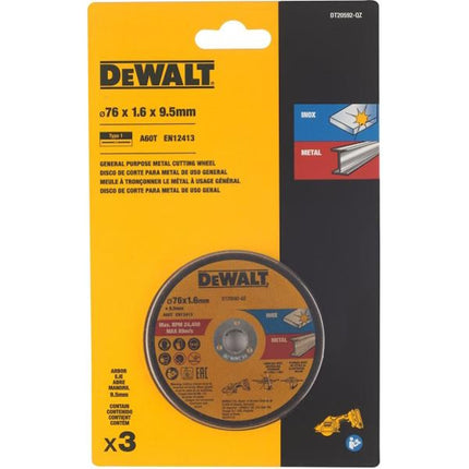 DEWALT DISCHI DA TAGLIO ABRASIVI PER ACCIAIO/INOX D.MM76X1,6X10 CONF.PZ3