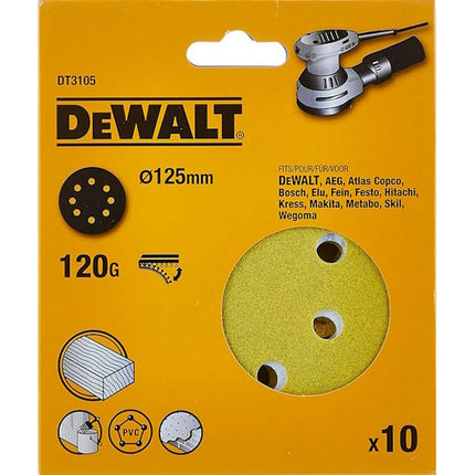 DEWALT DISCHI VELCRATI IN CARTA ABRASIVA D.MM125 8 FORI CONF.DA PZ10