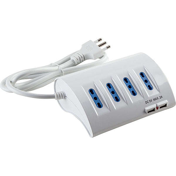 ELETTROCANALI MULTIPRESA DA TAVOLO 5 PRESE CAVO MT2 E SPINA 16A BIANCO