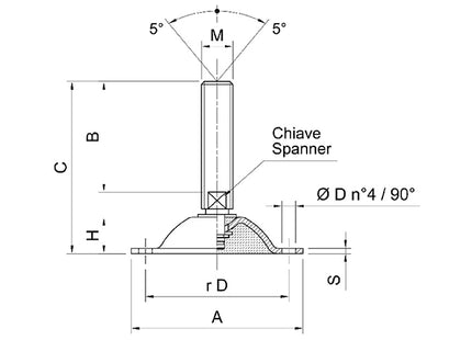GETECH PIEDE ZINCATO SNODATO STAMPATO CON FORI D.MM113 M16X187 KG1500