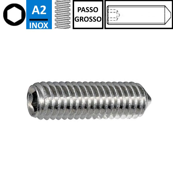 GRANI PUNTA CONICA ESAGONO INCASSATO ACCIAIO INOX A2 UNI 5927