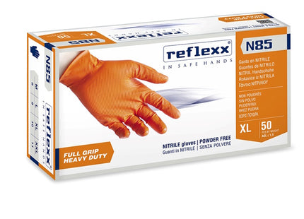 GUANTI REFLEXX MOD. FULLGRIP N85 IN NITRILE ARANCIO CONF.DA PZ.50
