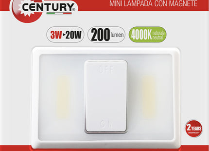 CENTURY MINI LAMPADA LED ITALO A BATTERIA ED INTERRUTTORE 3W 4000K 200LM