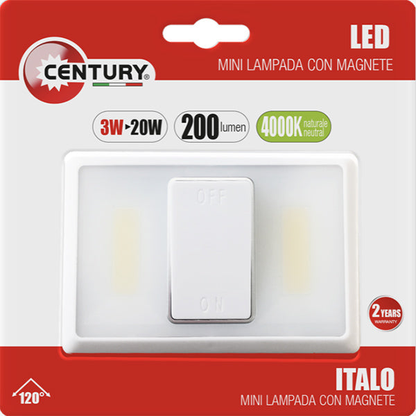 CENTURY MINI LAMPADA LED ITALO A BATTERIA ED INTERRUTTORE 3W 4000K 200LM