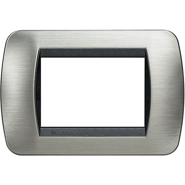 BTICINO LIVINGLIGHT PLACCA 3 POSTI COLORE ACCIAIO CORNICE ANTRACITE