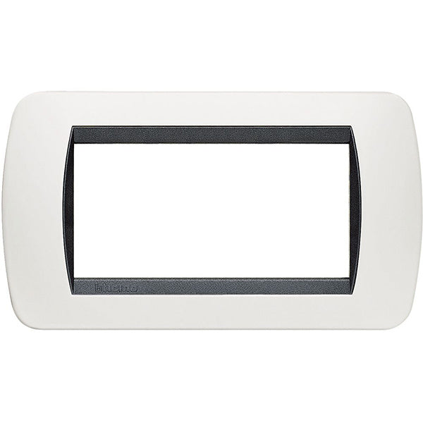 BTICINO LIVINGLIGHT PLACCA 4 POSTI COLORE BIANCO CORNICE NERA