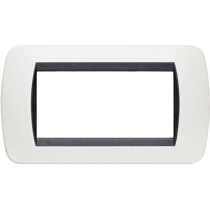 BTICINO LIVINGLIGHT PLACCA 4 POSTI COLORE BIANCO CORNICE NERA