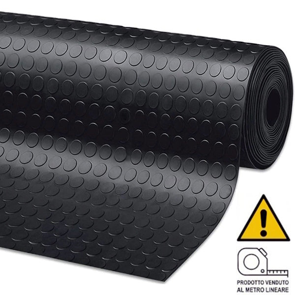 LASTRA IN GOMMA CON BOLLE NERA SPESSORE MM3 ALTEZZA MM1200 AL MTL