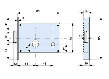 MG SERRATURA INFILARE CON CILINDRO D.MM26 ART.313 ENTRATA MM65 AMBIDX