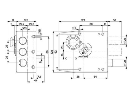 MOTTURA SERRATURA APPLICARE DOPPIA MAPPA LATERALE ENTRATA MM63 20.511