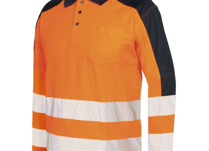 ISSA POLO MANICA LUNGA ALTA VISIBILITA&apos; ARANCIO FLUO/BLU NAVY