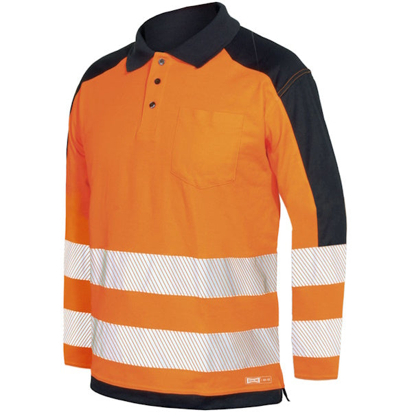 ISSA POLO MANICA LUNGA ALTA VISIBILITA&apos; ARANCIO FLUO/BLU NAVY