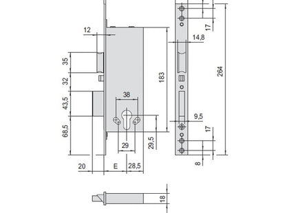 CISA ELETTROSERRATURA DA INFILARE PER MONTANTI FRONTALE MM.22
