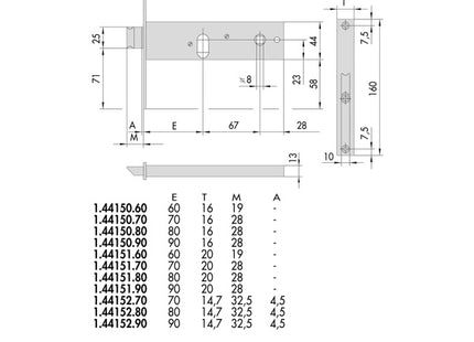 CISA SERRATURA DA INFILARE PER FASCE H.MM44 FRONTALE MM16 AMBIDX
