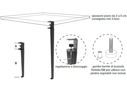 MINUTEX GAMBA PER TAVOLO MOD. LINE IN ACCIAIO VERNICIATO H.CM 76