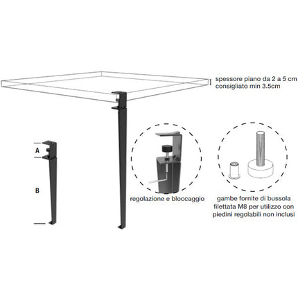MINUTEX GAMBA PER TAVOLO MOD. LINE IN ACCIAIO VERNICIATO H.CM 76