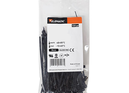 ELEMATIC FASCETTE DI CABLAGGIO IN NYLON NERE IN CONF.DA PZ100