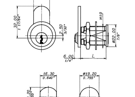 MERONI SERRATURA UNIVERSALE CON CILINDRO D.MM19 E LEVA NICHELATO