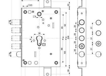 MOTTURA SERRATURA APPLICARE TRIPLICE ENTRATA MM73 AMBIDX ART.82.571