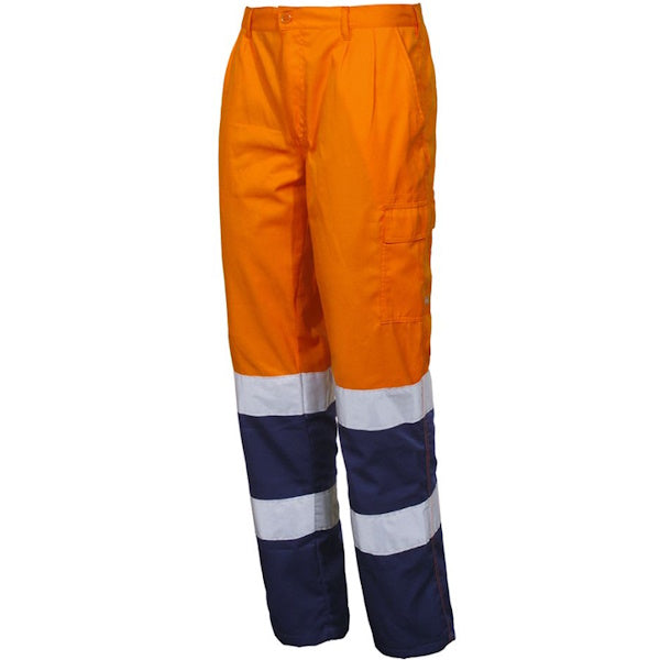 ISSA PANTALONE ALTA VISIBILITA&apos; LIGHT ARANCIO FLUO/BLU NAVY