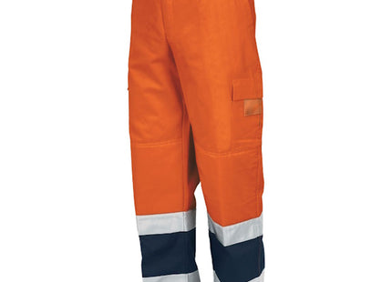 ISSA PANTALONE ALTA VISIBILITA&apos; IN FUSTAGNO ARANCIO FLUO/BLU