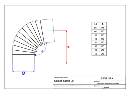 SAVE GOMITO PER STUFE SMALTATO BIANCO D.CM12*