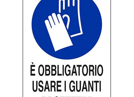 SEGNALE E&apos; OBBLIGATORIO USARE I GUANTI PROTETTIVI IN ALLUMINIO