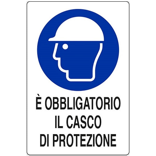SEGNALE E&apos; OBBLIGATORIO IL CASCO DI PROTEZIONE IN ALLUMINIO